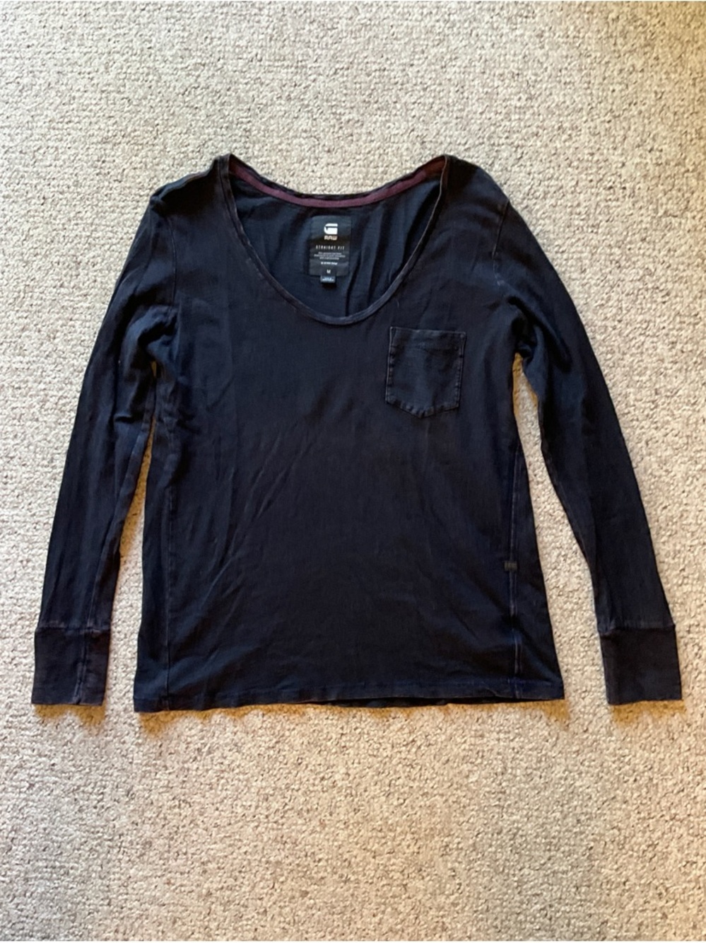 G-Star Raw Black/Burgundy distressed Long Sleeve Scoop Neck Tee